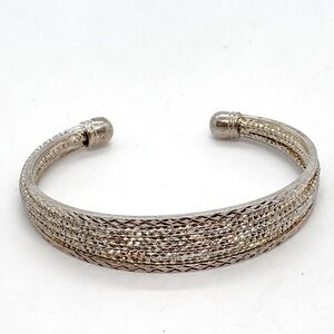 Vtg 925 Sterling Silver Diamond Cut Tapered Cuff Bangle Bracelet | 5.5” + 1” Gap